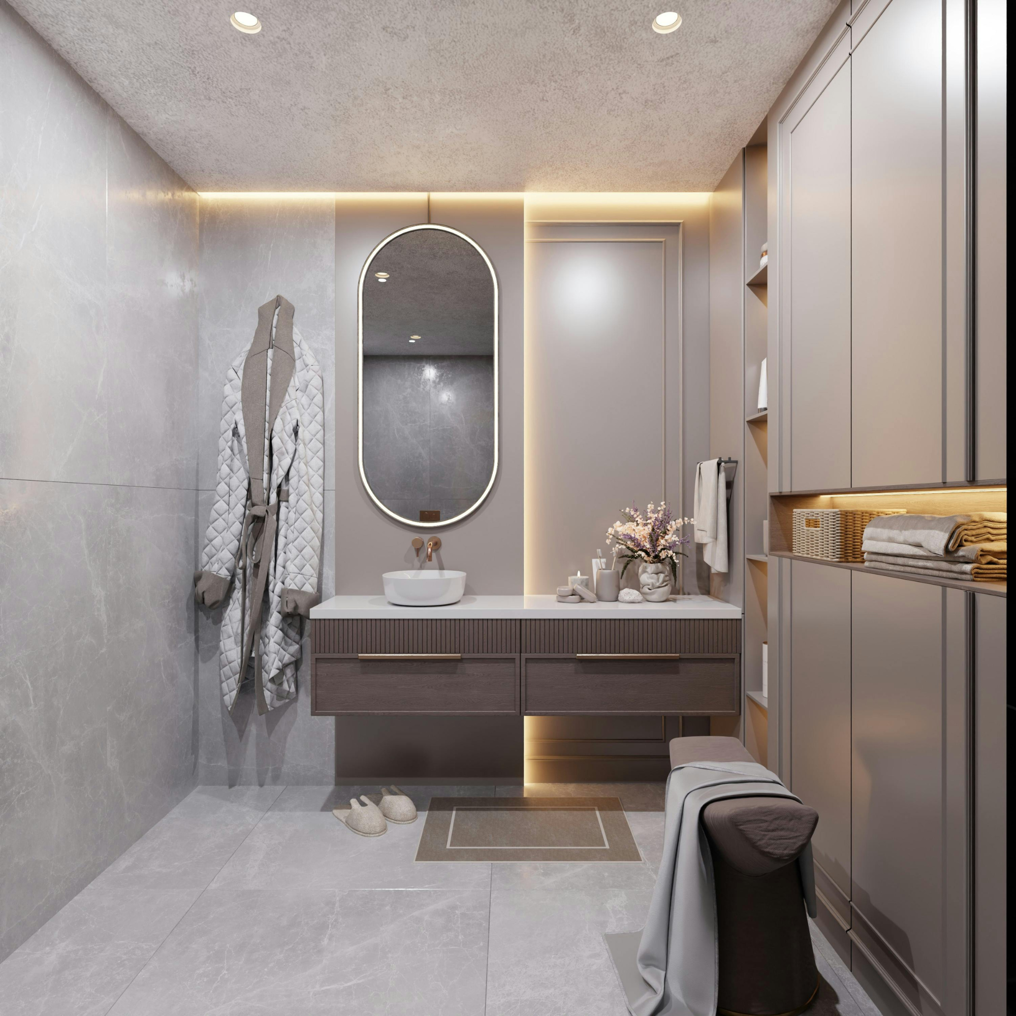 Luxury master bathroom renovation with walk-in shower, double vanity, and premium tile work in Chandler, AZ